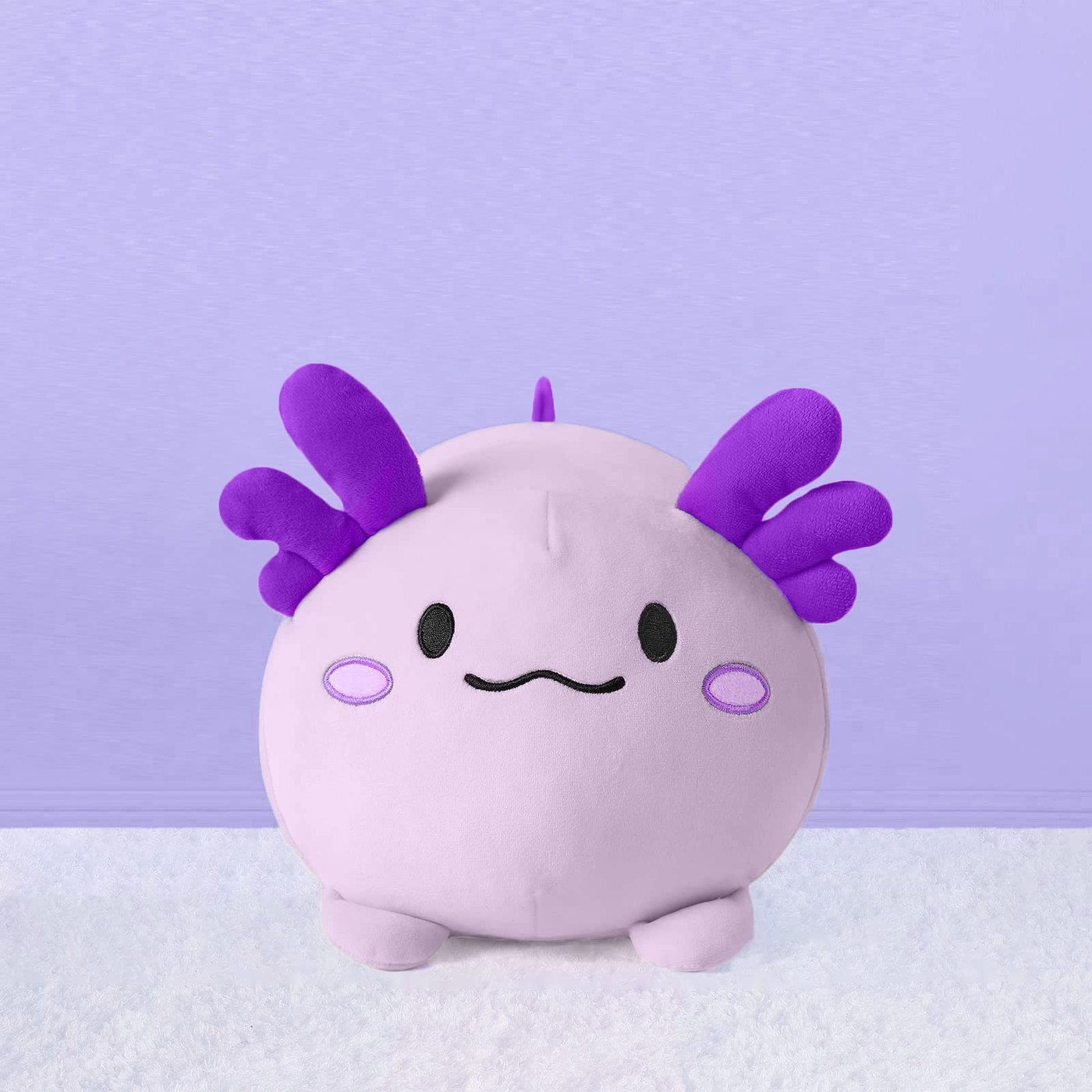 A lilac PEACH CAT axolotl plush