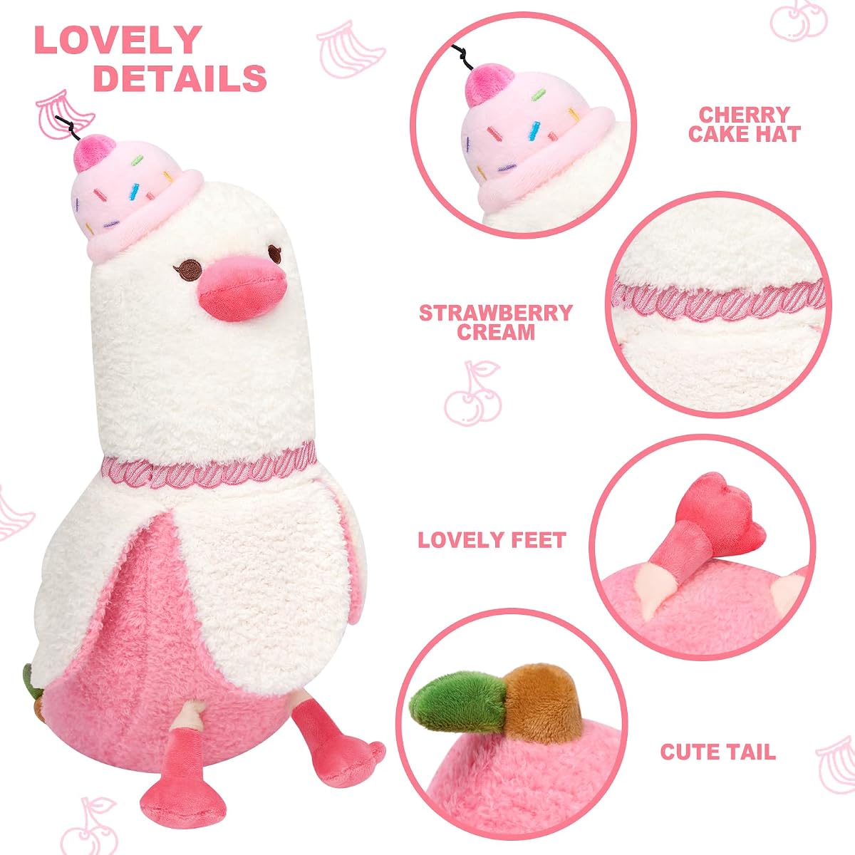 Banana Duck Plush Pillow with Cherry Cake Hat Banana Duck — 12" — view 4