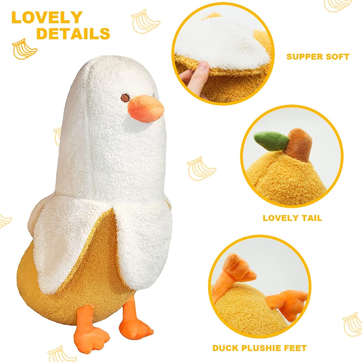 Banana Duck Hugging Plush Pillow Duck — White 27.5" — view 4