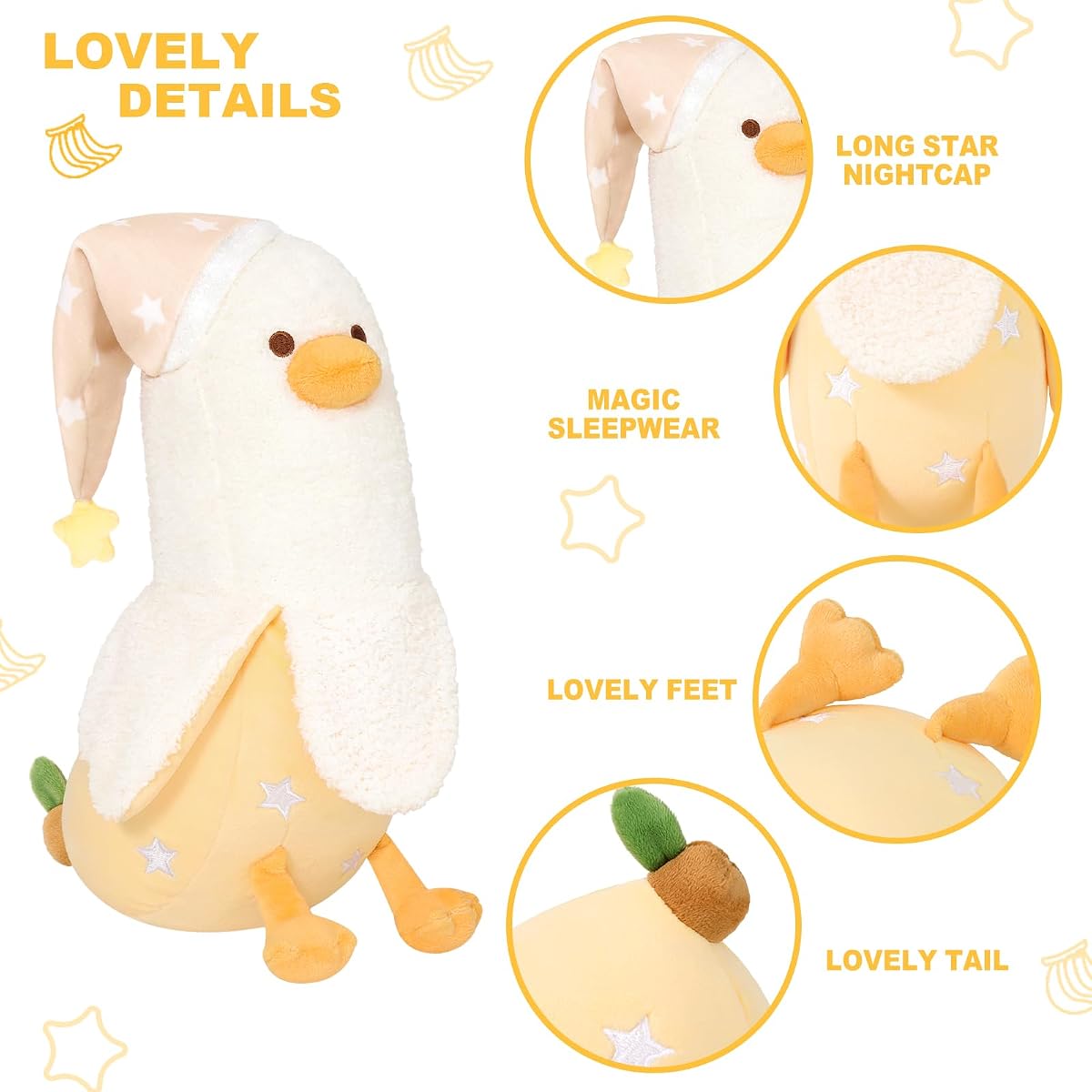 Banana Duck Plush Pillow in a Long Star Nighcap — 19.7" — view 4