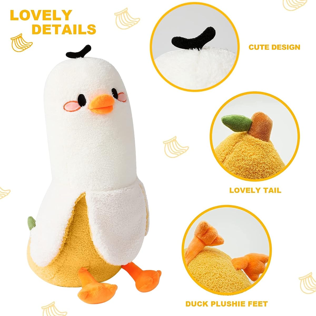 Banana Duck Plush Pillow Duck Banana — White 27.5" — view 3