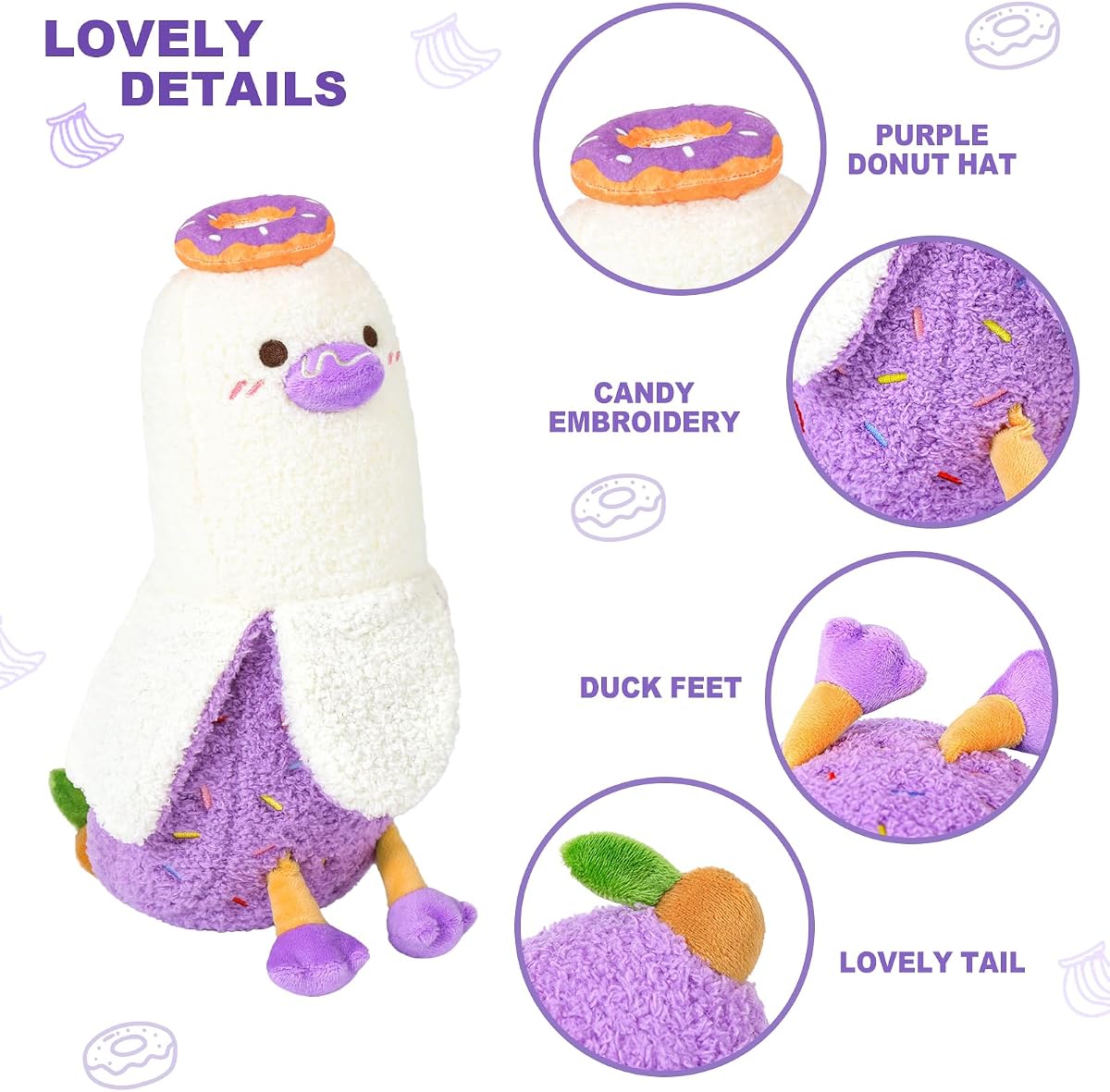 Donut Banana Duck Plush Pillow with Candy Body Dessert — 12" — view 4