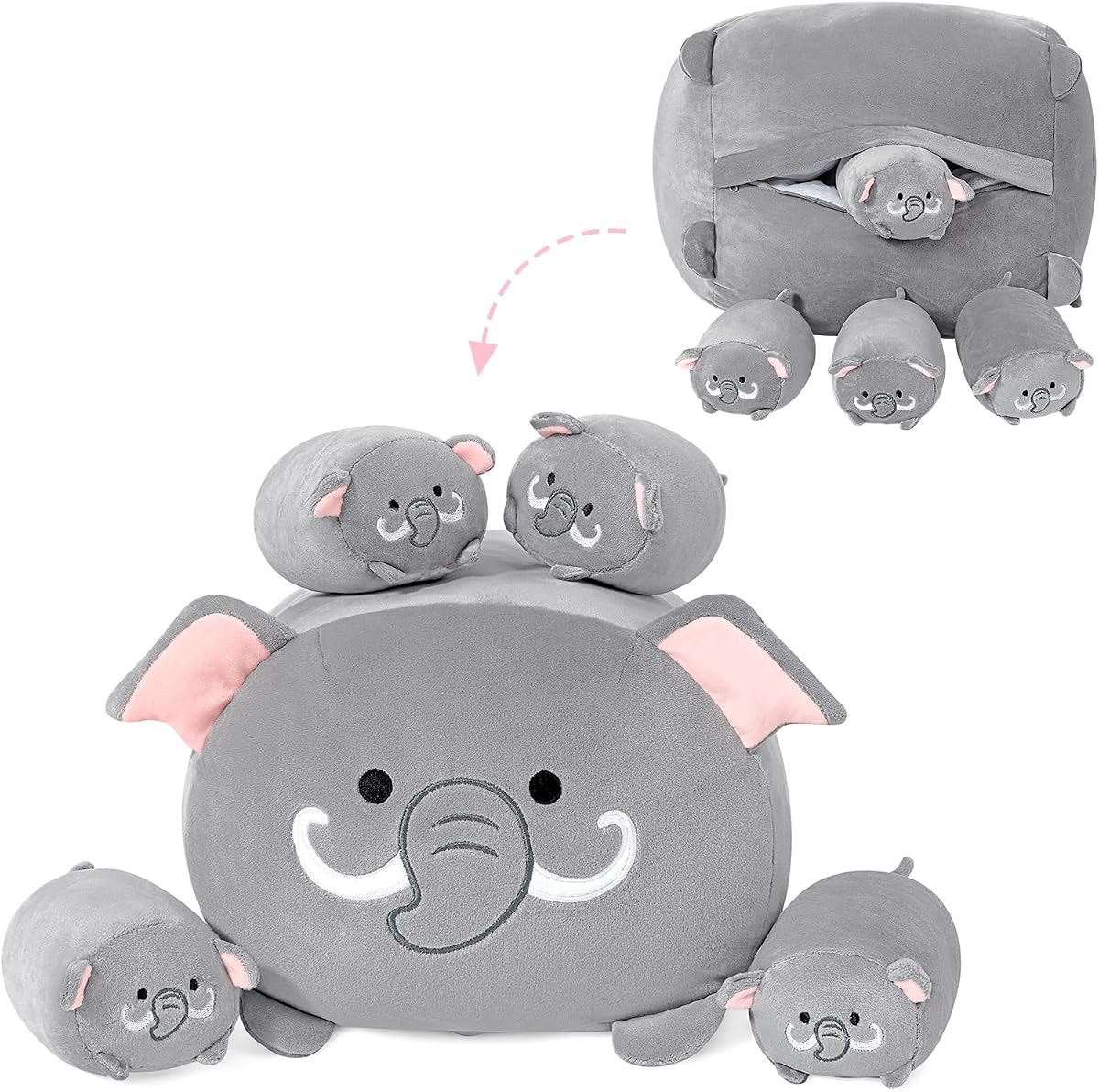 Elephant 1 Mommy with 4 Babies Inside, 5 Pieces Set Plush — 15.7" — view 2