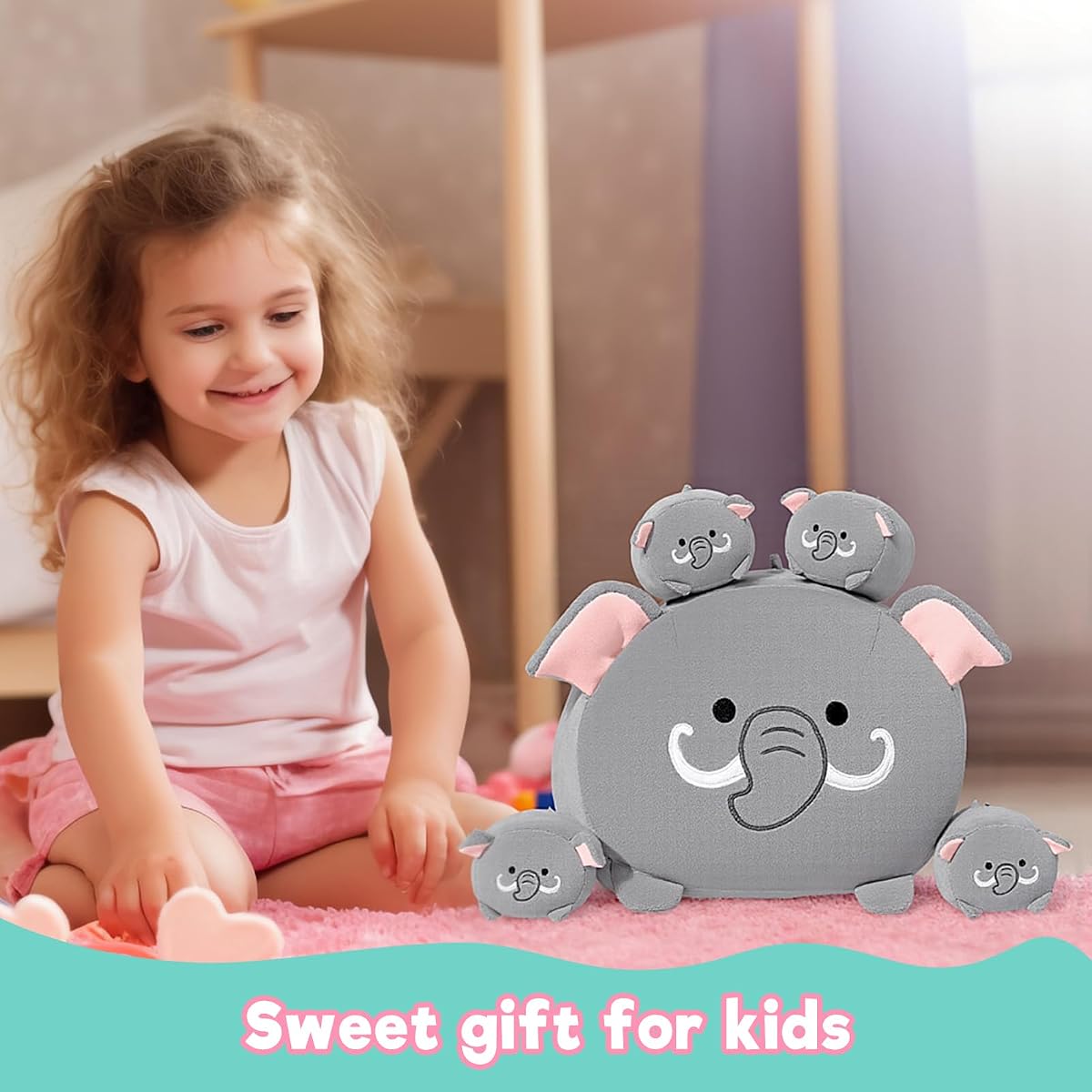 Elephant 1 Mommy with 4 Babies Inside, 5 Pieces Set Plush — 15.7" — view 3