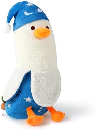 Long Banana Duck Plush Pillow Duck with Nightcap Duck — White And Blue 19.7"