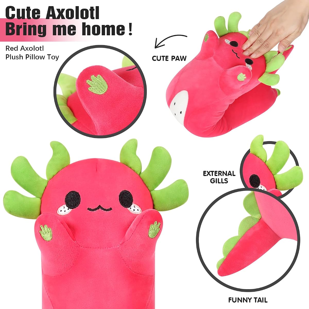 Long Dragon Fruit Axolotl Kawaii Pitaya Axolotl Plush Pillow — 34" — view 3