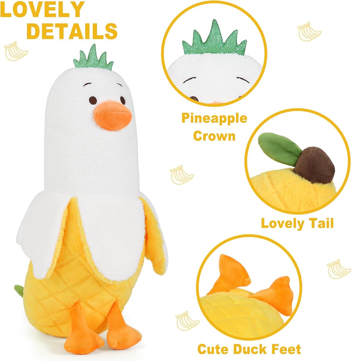Pineapple Banana Duck Plush Pillow Duck Fruit — White 19.7" — view 3