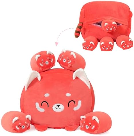 Red Panda 1 Mommy with 4 Babies Inside, 5 Pieces Set Plush — 15.7"
