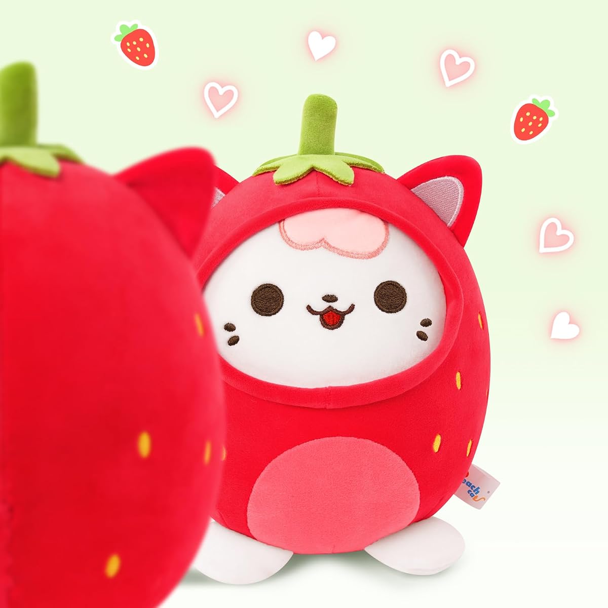 Strawberry Cat Plush Pillow Kitten Cat with Strawberry Outerwear — Red 8" — view 5